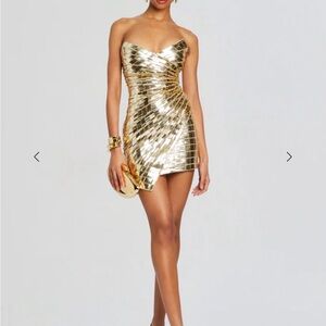 Retrofete Aura Gold Strapless Mini Dress - Medium